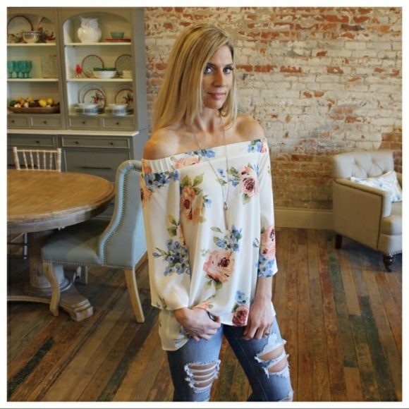 Infinity Raine Tops - NWT IVORY FLORAL OFF SHOULDER